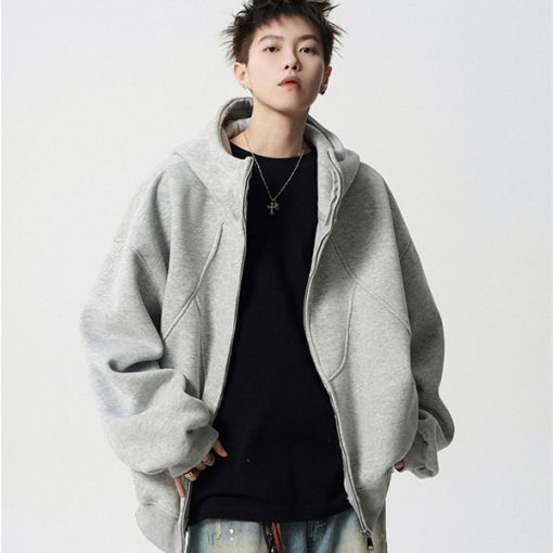 스트릿 무드 디자이너 후드 아우터 겨울 기모 커플 후드 그레이 NO1