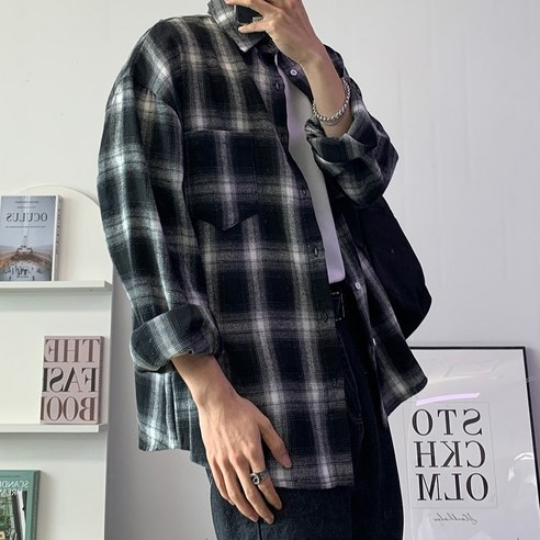 남성용 데일리 오버핏 체크 셔츠